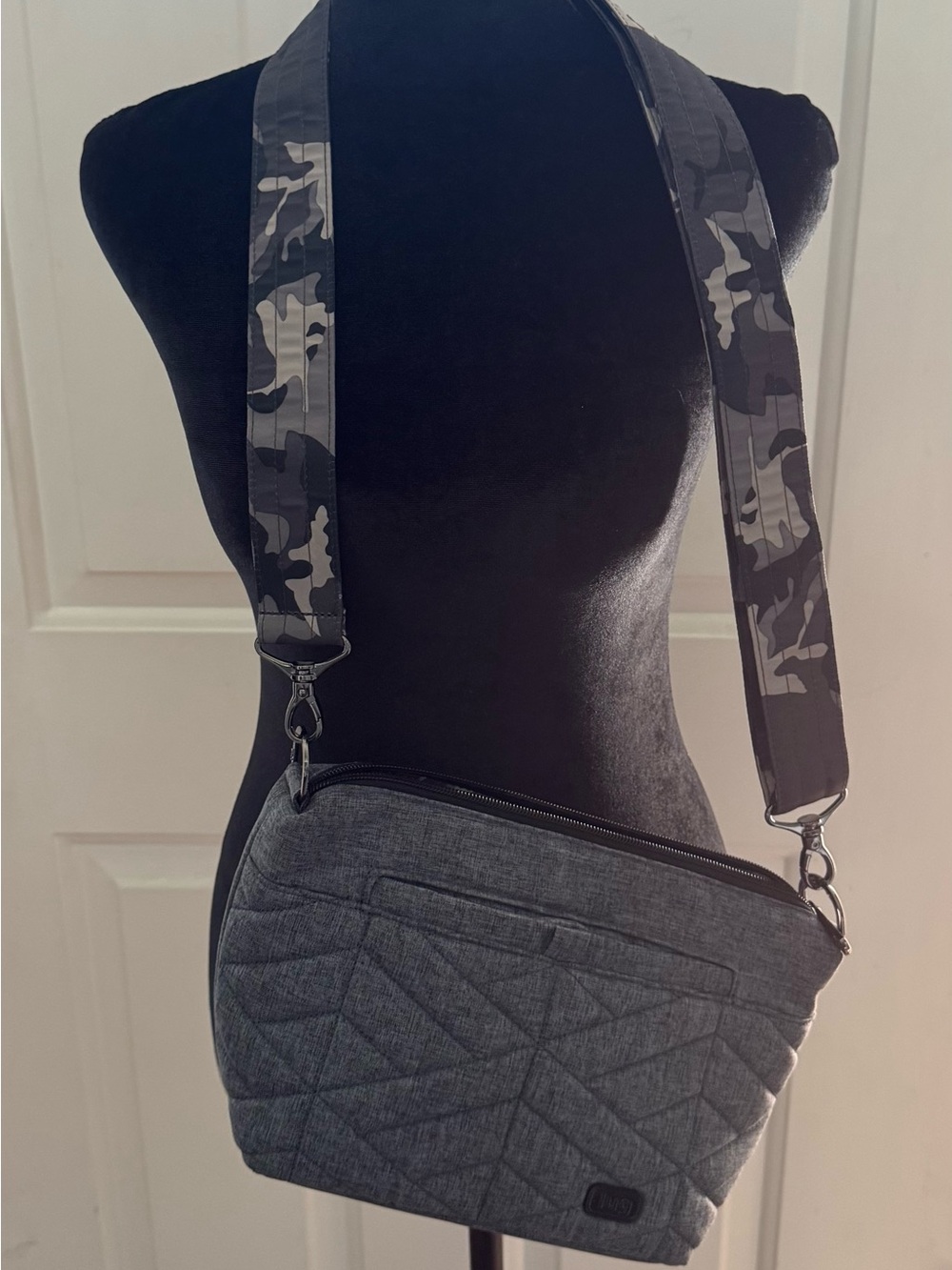 lug Quilted Gray Crossbody with Camo Strap